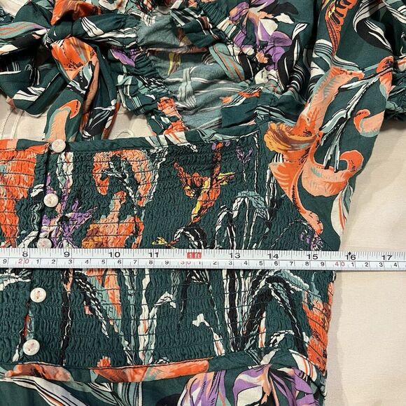 Anthropologie Puff Sleeve Smocked Floral Midi Dress Size Small Tropical - Picture 10 of 11